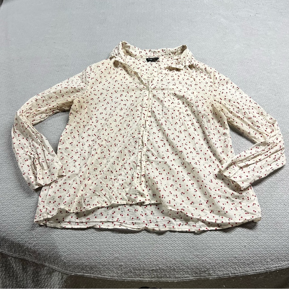⭐️ Caroll Paris Cherry Novelty Print Button Down Blouse 100% Cotton GUC